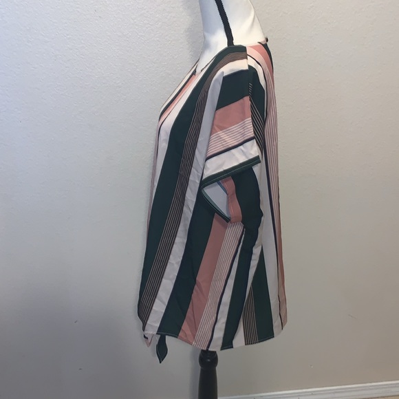 SHEIN Curve striped short sleeve front knot keyhole blouse - Picture 4 of 8